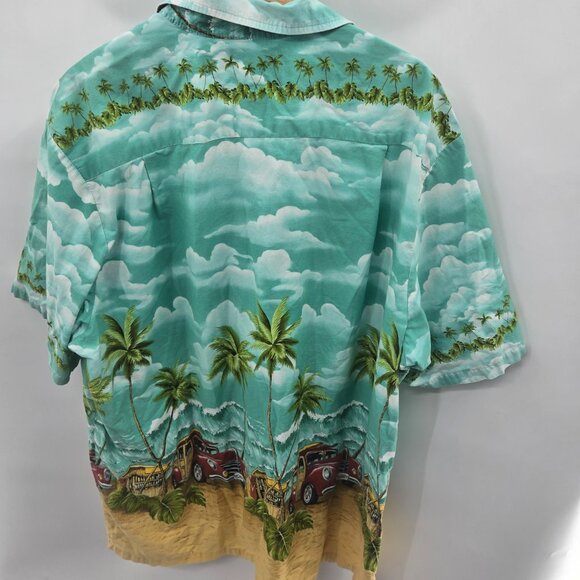 Vintage RJC Hawaiian Aloha Shirt Woody Cars Palms 100% Cotton Button Down 2xl - Picture 2 of 16